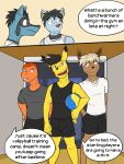  anthro anthrofied ball bottomwear charmander clothed clothing comic eevee fully_clothed fuze group hi_res male nintendo pikachu pok&eacute;mon pok&eacute;mon_(species) riolu shinx shirt shorts sport t-shirt tank_top topwear video_games volleyball volleyball_(ball) 