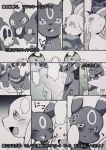  2015 ambiguous_gender banette blush comic duskull eeveelution espeon feral greyscale happamushi japanese_text monochrome nintendo open_mouth pok&eacute;mon pok&eacute;mon_(species) shuppet smile text translation_request umbreon video_games 