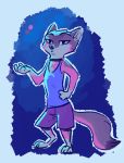  2019 ambiguous_gender anthro blue_background bottomwear canid canine cheek_tuft choker clothed clothing color_swatch dipstick_tail ear_piercing ear_stud elbow_tufts fox fuel_(artist) gloves_(marking) half-closed_eyes hand_on_hip head_tuft hi_res jewelry leg_markings mammal markings multicolored_tail necklace piercing shirt shorts simple_background socks_(marking) solo standing tank_top taylor_(fuel) topwear tuft white_background 