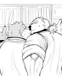  annoyed blush doctor eyewear glasses jambavan kissing lab_coat leib_(tas) male male/male mammal polar_bear ponytail slightly_chubby tasakikiki tokyo_afterschool_summoners ursid ursine video_games 