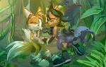  anthro black_hair brown_fur canid canine clothing dipstick_tail duo evays felid feline female footwear fox fur gloves hair hand_holding handwear male mammal miles_prower multicolored_tail nicole_the_lynx smile sonic_(series) video_games white_fur yellow_fur 