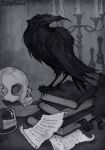  ambiguous_gender avian beak bird black_feathers bone book candle corvid corvus_(genus) edgar_allan_poe feathers feral irenhorrors paper raven signature skull solo talons the_raven_(poem) 