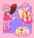  amy_rose anthro big_butt bodily_fluids breasts butt clothed clothing duo erection eulipotyphlan female gloves hair handwear hedgehog hi_res jroy101 male mammal nipples penis pussy rear_view simple_background smile solo sonic_(series) 