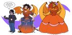 2019 anthro artist-chan big_breasts black_hair blush bottomwear breast_growth breasts clothing dialogue dragon dress eyewear female gender_transformation glasses growth hair hoodie horn human human_to_anthro jeans male mammal mtf_transformation open_mouth pants red_hair simple_background solo species_transformation standing surprise topwear transformation wing_growth 