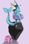  absurd_res anthro big_breasts big_butt blush breasts butt clothing eeveelution female hi_res huge_butt looking_at_viewer looking_back nintendo pachislot pok&eacute;mon pok&eacute;mon_(species) rear_view simple_background solo thick_thighs tight_clothing vaporeon video_games voluptuous wide_hips yoga_pants 