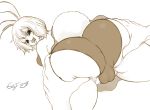  2019 anthro blush breasts camel_toe carrot_(one_piece) clothed clothing digital_media_(artwork) disembodied_hand duo female fur godoffury hair lagomorph leporid looking_back mammal minkmen_(one_piece) monochrome one_piece panties rabbit rear_view smile solo_focus tight_clothing tongue tongue_out underwear 