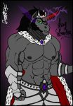  abs anthro anthrofied armor big_muscles cape clothing colored crown electricity equid flat_colors friendship_is_magic gauntlets gloves glowing glowing_eyes handwear hi_res horn king_sombra_(mlp) looking_at_viewer magic male mammal muscular muscular_male my_little_pony skianous solo unicorn 
