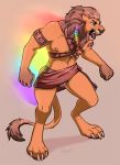  anthro bulge clothing felid fur hair lion male mammal navel nipples open_mouth pantherine rokemi simple_background solo standing tribal underwear 