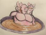  3_heads barazoku bath conjoined domestic_pig filthyopossum graphite_(artwork) grin laugh male mammal mud mud_bath multi_head multifur musclegut neonigma3 nude one_eye_closed pencil_(artwork) pencil_(disambiguation) smile suid suina sus_(pig) traditional_media_(artwork) wink 