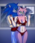  2019 accessory amy_rose anthro big_breasts big_butt blue_fur bra breast_grab breasts butt clothed clothing digital_media_(artwork) duo eulipotyphlan female fur green_eyes hand_on_breast happy hedgehog hi_res huge_breasts infested-wraith male mammal one_eye_closed open_mouth panties pink_fur ring simple_background smile sonic_(series) sonic_the_hedgehog thick_thighs underwear video_games wedding_ring wink 