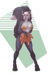  2015 absurd_res anthro big_breasts bodily_fluids bovid bovine breasts cattle female hair hand_on_breast hi_res hooves hybrid lactating lunate mammal mephitid milk nipples nude open_mouth pink_eyes pussy sakura_(age) simple_background skunk solo standing teats udders white_hair 