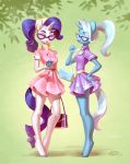  absurd_res anthro anthrofied cellphone clothing dress duo equid eyewear female friendship_is_magic glasses hair hand_on_hip hi_res holding_cellphone holding_object holivi horn mammal multicolored_hair my_little_pony phone ponytail purple_hair purse rarity_(mlp) scarf simple_background smartphone smile standing trixie_(mlp) two_tone_hair unicorn 