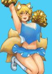  :d absurd_res animal_humanoid big_breasts blonde_hair blush bodily_fluids bottomwear breasts canid canid_humanoid canine canine_humanoid chanta cheerleader clothed clothing crop_top female footwear fox_humanoid hair hi_res humanoid inner_ear_fluff jumping legwear mammal mammal_humanoid midriff multi_tail navel open_mouth panties panty_shot pom_poms raised_arm ran_yakumo shirt shoes short_hair skirt slit_pupils socks solo sweat teeth topwear touhou underwear video_games yellow_eyes 