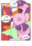  absurd_res animal_genitalia animal_penis anthro big_breasts big_macintosh_(mlp) breasts comic dialogue ejaculation equid equine_penis female friendship_is_magic hi_res horn male male/female mammal my_little_pony penis sex skyearts sugar_belle_(mlp) titfuck unicorn 