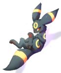  2019 4_toes black_fur black_nose bodily_fluids eeveelution female feral fur genital_fluids hi_res hioshiru looking_at_viewer nintendo pawpads paws pok&eacute;mon pok&eacute;mon_(species) pussy pussy_juice pussy_juice_string red_eyes simple_background solo toes umbreon video_games yellow_fur 