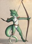  anthro belt bow_(weapon) evilymasterful featureless_crotch kobold male prosthetic_leg ranged_weapon solo standing tribal weapon 