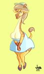  breasts cleavage clothed clothing dress featureless_breasts giraffe giraffid hair hat headgear headwear hi_res jamearts mammal solo 
