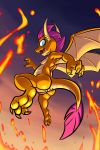  3_toes anus bassybird blue_eyes butt dragon feet female flying friendship_is_magic hi_res lava membrane_(anatomy) membranous_wings my_little_pony nipples nude pussy smolder_(mlp) toes wings 