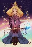  1girl black_mage blonde_hair boots commentary_request final_fantasy final_fantasy_v hat krile_mayer_baldesion long_hair open_mouth robe solo staff tokikayu witch_hat 