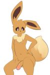  anthro anthrofied chest_tuft eevee elpatrixf fluffy fluffy_tail frown fur girly male nintendo nipples nude penis pok&eacute;mon pok&eacute;mon_(species) simple_background solo tuft video_games white_background 