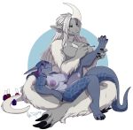  absurd_res anthro big_breasts breasts colored_nails dragon duo female fur furred_dragon hair hi_res koralia nails nipples nude redpixie scalie simple_background sitting smile voluptuous 