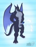  anthro balls blush bodily_fluids cum cumshot dragon ejaculation erection genital_fluids hi_res horn humanoid_penis male masturbation muscular muscular_male nude open_mouth orgasm pecs penis solo standing vallhund wings 