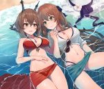  bikini cleavage girls_frontline jjeono kantai_collection megane mutsu_(kancolle) open_shirt shirt_lift springfield_(girls_frontline) swimsuits wet yuri 