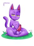  2019 absurd_res alpha_channel animal_crossing anthro balls bob_(animal_crossing) digital_media_(artwork) domestic_cat erection felid feline felis fur half-closed_eyes hi_res humanoid_penis looking_at_viewer male mammal nintendo nude penis pkfirefawx purple_fur simple_background solo transparent_background vein video_games yellow_sclera 