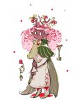 cape clothed clothing dark_skin female footwear fully_clothed green_clothing hair hi_res humanoid humanoid_pointy_ears looking_aside not_furry pepegle pink_hair plant shoes simple_background solo white_background 
