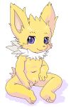  3_toes 4_fingers anthro blush cub eeveelution female fingers jolteon nintendo pok&eacute;mon pok&eacute;mon_(species) purple_eyes pussy simple_background solo toes unknown_artist video_games white_background young 