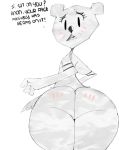  anthro big_butt blush bottomless butt cartoon_network clothed clothing dialogue english_text female huge_butt looking_at_viewer looking_back mammal open_mouth paper presenting presenting_hindquarters simple_background solo teri_(tawog) text the_amazing_world_of_gumball thick_thighs topwear ursid wide_hips 