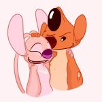  1:1 2019 4_fingers absurd_res alien angel_(lilo_and_stitch) antennae_(anatomy) chest_markings digital_drawing_(artwork) digital_media_(artwork) disney duo experiment_(lilo_and_stitch) eyes_closed fingers fur hand_on_head heat_(lilo_and_stitch) hi_res lilo_and_stitch looking_at_another markings open_mouth open_smile orange_fur pink_background pink_body purple_nose red_nose shoulder_grab simple_background smile starryblast9 