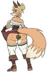  anal anal_penetration anthro blonde_hair boots bottle butt canid canine clothed clothing female footwear fox hair legwear looking_back mammal penetration pussy robotjoe simple_background solo standing the_huntress_(realm_royale) thigh_highs white_background 