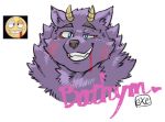  bathym blood bodily_fluids bust_portrait canid canine canis demon exe_exem fur grin horn male mammal portrait purple_fur smile tokyo_afterschool_summoners video_games wolf wounded 
