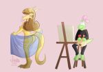  breasts butt dragon duo easel hair hi_res jamearts jimmy_(jamearts) lizard palette rebecca_(jamearts) reptile scalie 