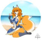  anthro beach big_breasts breasts canid canine clothing female fox hair jackalope_(artist) mammal red_hair seaside solo swim swimwear water 