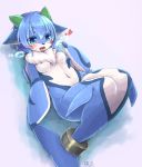  &lt;3 anthro blue_hair blue_skin blush blush_stickers breasts canid cub cute_fangs digital_media_(artwork) featureless_breasts female fin fur hair hi_res hybrid kemono lying mammal marine merfolk multicolored_skin navel nude on_back open_mouth shiitakemeshi solo tongue tongue_out wet white_fur white_skin young 