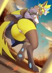  2019 absurd_res anthro blue_eyes blush breasts clothing eyewear felid female fur glasses hi_res legendary_pok&eacute;mon legwear looking_at_viewer maid_uniform mammal nintendo panties pok&eacute;mon pok&eacute;mon_(species) smile solo umisag85rabb99 underwear uniform video_games yellow_fur zeraora 