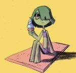  2019 animal_humanoid beach bored clothing dessert digital_media_(artwork) female food green_hair green_skin hair hi_res humanoid ice_cream outside puapka reptile reptile_humanoid scalie scalie_humanoid seaside simple_background solo swimwear towel 