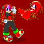  1:1 balls blue_eyes blush clothed clothing eulipotyphlan foreskin gynomorph hedgehog intersex knuckles_the_echidna mammal nude penis red_background simple_background sonic_(series) white_crest 