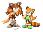  2015 4:3 anthro badger blue_eyes brown_fur clothing drawloverlala duo eye_contact female footwear fur gloves handwear hi_res looking_at_another mammal marine_the_raccoon mustelid musteline one_eye_closed procyonid raccoon signature simple_background smile sonic_(series) sonic_boom sticks_the_jungle_badger video_games wink 