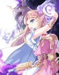  1girl arm_up armor bangs belt blonde_hair blue_eyes blush bracer cape circlet commentary_request dress earrings gloves gown highres jewelry long_hair necklace open_mouth parted_bangs pearl_necklace phantom_(the_legend_of_zelda) pointy_ears princess_zelda short_sleeves super_smash_bros. sword tabard the_legend_of_zelda the_legend_of_zelda:_a_link_between_worlds the_legend_of_zelda:_a_link_to_the_past the_legend_of_zelda:_spirit_tracks tiara tomas_(kaosu22) triforce upper_body weapon white_cape white_dress 
