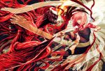  blood bodily_fluids carnage clothing death_battle diclonius dress elfen_lied fahad-naeem female fight hair horn lucy_(elfen_lied) male marvel monster multi_arm multi_limb not_furry open_mouth pink_eyes pink_hair red_skin symbiote tendrils white_skin 