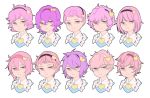  1girl bangs bow closed_mouth face frills frown hair_between_eyes hair_bow hair_ornament heart heart_hair_ornament komeiji_satori looking_at_viewer mefomefo messy_hair pink_eyes pink_hair short_hair simple_background touhou variations white_background 