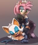  amy_rose breast_squish breasts chiropteran cleavage clothed clothing eulipotyphlan female footwear gloves handwear hedgehog hi_res high_heels legwear maid_uniform mammal nancher nipple_outline rouge_the_bat shoes simple_background smile sonic_(series) squish stockings uniform wrestling 