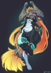  breasts feet female foot_focus hair humanoid humanoid_pointy_ears jtveemo looking_at_viewer midna nintendo not_furry red_eyes short_stack simple_background solo the_legend_of_zelda thick_thighs twili twilight_princess video_games 