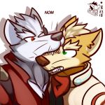  1:1 absurd_res bite canid canine canis eye_patch eyewear face_bite fox fox_mccloud hi_res humor male male/male mammal nintendo star_fox ventkazemaru video_games whiskers wolf wolf_o&#039;donnell 