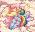  2019 anus butt cunnilingus cutie_mark duo equid equine feathered_wings feathers female female/female feral fluttershy_(mlp) friendship_is_magic hi_res hooves mammal my_little_pony oral peachmayflower pterippus pussy rainbow_dash_(mlp) sex signature spread_legs spreading underhoof vaginal wings 