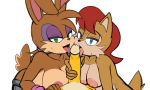  anthro big_breasts blue_eyes breasts brown_fur bunnie_rabbot color_edit colored duo_focus edit erection felicity_longis female female_focus first_person_view fur green_eyes group hair hi_res humanoid_penis jammiez lagomorph leporid licking looking_at_viewer male male/female mammal miles_prower nipples oral penile penis penis_lick rabbit red_hair sally_acorn sex sonic_(series) tan_fur tan_skin tongue tongue_out yellow_fur yellow_penis 