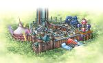  annotated battle_frontier_(pokemon) battle_tower_(pokemon) building castle day flag forest fountain grass harada_midori nature no_humans official_art pokemon pokemon_(game) pokemon_dppt pokemon_platinum scenery stairs tower tree wall water 